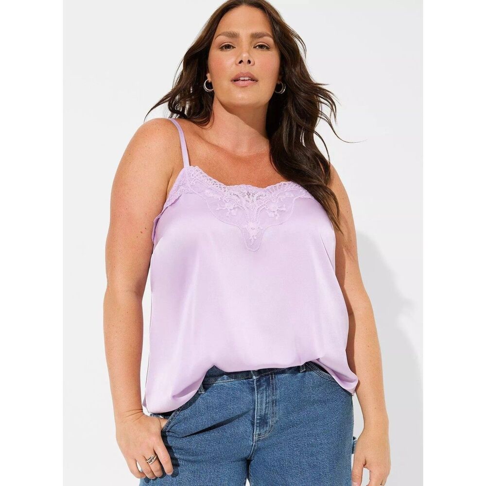 Torrid Sophie Satin Lace Trim Lavender Cami Top size 2 Y2K Style Sexy